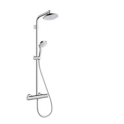 Hansgrohe Croma 220 Vario Top showerpipe v. renovatie m. Ecostat 1001 douchekraan thermostatisch m. Croma Select S Multi handd. en 220 Air hoofdd. chroom