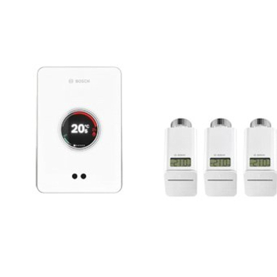 Bosch EasyControl set m. 1x Single slimme kamerthermostaat en 3x Smart radiatorthermostaatkop wit