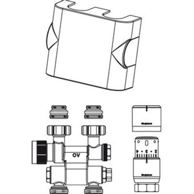 Oventrop Multiblock Aansluitset TF / UNI SH 1/2 draaibaar Kvs = 075 m3/h wit