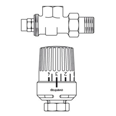 Oventrop RTL retourwaterbegrenzer-set 1/2" haaks verkeerd m. thermostaatknop UNI-RTLH