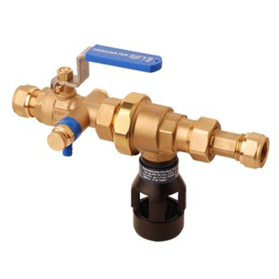 Raminex TBE-CA RAM terugstroombeveiliging klasse CA 22x22mm knel 200mm messing kiwa