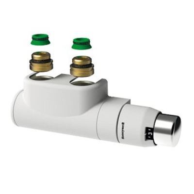 Stelrad design aansluitset haaks m. ventiel rechts 2x3/4-1/2reductie 2x conische adapter, Kv-inregelventiel wit