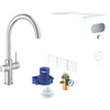 GROHE Blue Professional 1-gats keukenkraan met duo C-uitloop starterkit met WiFi bluetooth Chilled & Sparkling 3x gekoeld + 3x bruisend water supersteel SW354790