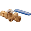 Raminex S28 Kiwa kogelkraan met aftapgelegenheid knel messing 15x15mm dn15 kiwa hendel blauw 8915155