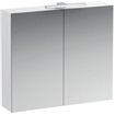 Laufen Base toiletkast 80x18.5x70cm met LED verlichting 2x 2-zijdige spiegeldeur links 2 glazen legplanken en stopcontact hout/glas wit glanzend SW157436