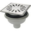Aquaberg kunststof put met onderaansluiting met RVS rooster opzetstuk 15x15cm met reukslot 50mm 2300040
