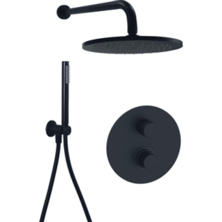 Paffoni Light doucheset rond met 23cm ronde hoofddouche inclusief handdouche en slang zwart mat