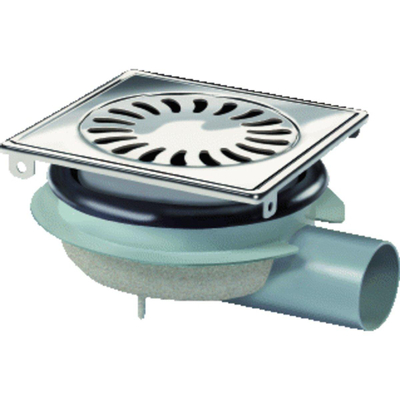 Van den Berg ABS vloerput - flens - 360° draaibaar - inbouw 76mm - vergrendel baar- 14.6x14.6cm - zijuitlaat Ø50mm - waterslot 3cm - RVS
