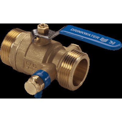 Raminex S28 Kiwa kogelkraan met aftapper en stopplug 1/4 bu.dr. messing 1 1/4 x1 1/4 dn25 kiwa hendel blauw