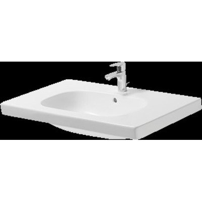 Duravit D code meubelwastafel 85x48 cm. 1x kr.gat m overloop wit Duravit XBase Wastafelonderkast 80x45.8x44.8cm 1 lade Standaard greep met softclose spaanplaat wit Mat SHOWROOMMODEL