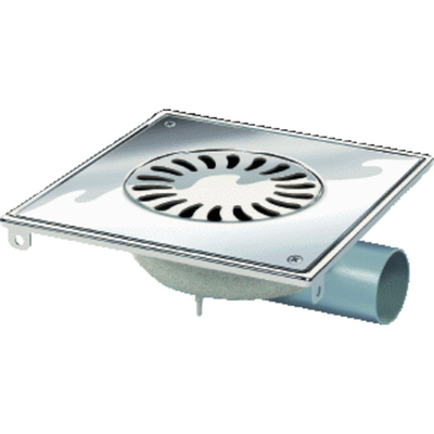 Van den Berg ABS Vloerput - flens - 360° draaibaar - inbouw 7.6cm - vergrendel baar - 19.6x19.6cm - zijuitlaat Ø50mm - waterslot 3cm - RVS