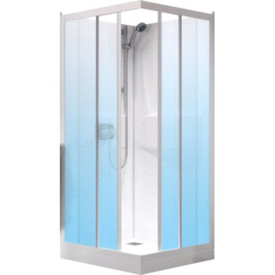 Kinedo Kineprime douchecabine vierkant met douchebak 15cm met schuifdeuren 90x90x208cm incl. douchekraan ther met handdouche en glijstang wit/helder