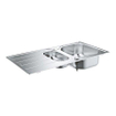 GROHE K200 spoelbak met afdruipgedeelte 970 x 500 mm 1 bak 346 x 396 x 165 mm 05 bak 180 x 340 x 130 mm omkeerbaar roestvrij staal kleur RealSteel SW492245