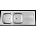 Nemo Start Merlot opbouwspoeltafel met 2 bakken met afdruip roestvaststaal omkeerbaar 1200x500 mm pluggen met overloopgarnituur zonder sifon SW288956