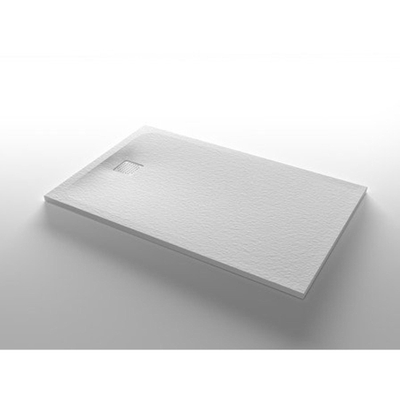 Nemo Stock Taurus douchebak 140x90x3cm met afdekplaatje inox mineraalcomposiet steenstructuur wit