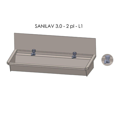 Intersan Sanilav wasgoot met spatbord 120cm met 2 draaikranen inox 304