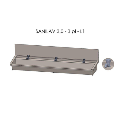 Intersan Sanilav wasgoot met spatbord 180cm met 3 kranen inox 304