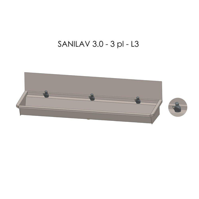 Intersan Sanilav wasgoot met spatbord 180cm met 3 zelfsluitendekranen inox 304