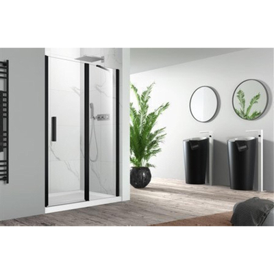 Nemo Pina Xl draaideur 100x200cm met vast paneel 6mm Helder veiligheidsglas met antikalk links en rechts Zwart