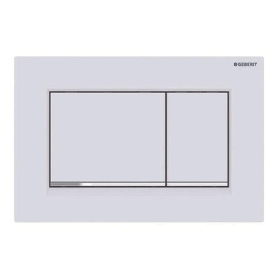 Geberit Sigma30 bedieningplaat, 2-toets spoeling frontbediening voor toilet 24.6x16.4cm wit mat met glansverchroomde strook