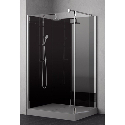 Nemo Stock Vidrio complete inloopdouche – 120x90x195cm – met zijwand 37cm – met garnituur - achterwand zwart - douchebak grijs – chroom