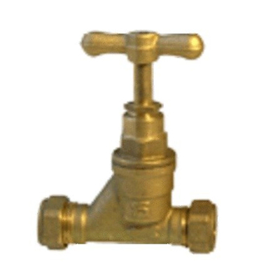 Klemkoppeling rechte afsluitkraan 2 x klem messing toepassing voor koperen buizen 15 x 15 mm