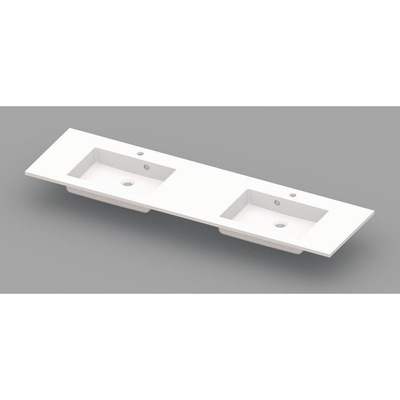 Nemo Spring Coste meubelwastafel 1800 x 500 x 200 mm met 2 afvoergaten D 45 mm 2 kraangaten met overlopen wit kunstmarmer