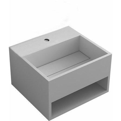 Nemo Stock Java Style kubus handwasbakje met plank 330 x 330 mm mineraalcomposiet wit mat