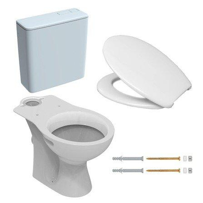 Nemo Spring Solutions WC pack Ideal Standard Simplicity staande cuvette in porselein uitgang H universele Geberit jachtbak 36L toiletzitting Haro Star basic bevestigingsset