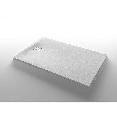 Nemo Stock Taurus douchebak 140x90x3cm met afdekplaatje inox mineraalcomposiet steenstructuur wit