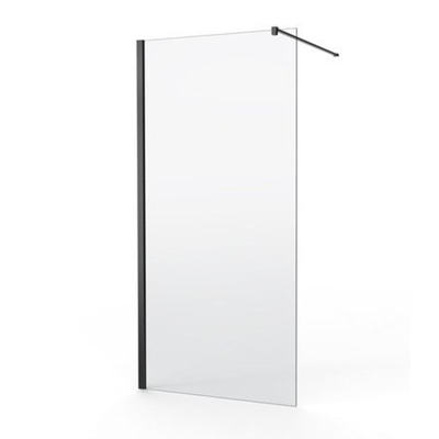 Nemo Spring Walk-In - vaste wand - 8mm helder glas - easyclean - veiligheidsglas - omkeerbaar - 140x200cm - stabilisatiestang 120cm - zwart