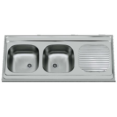 Nemo Start Bordeaux Opbouwspoeltafel - 2 bakken - afdruip - omkeerbaar - 120x60cm - zonder fixatieset - plug - overloopgarnituur - zonder sifon - RVS