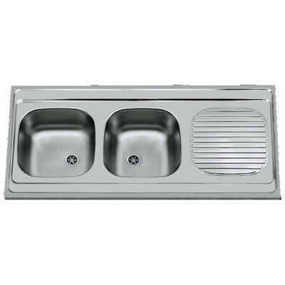 Nemo Start Bordeaux Opbouwspoeltafel - 2 bakken - afdruip - omkeerbaar - 120x60cm - zonder fixatieset - plug - overloopgarnituur - zonder sifon - RVS