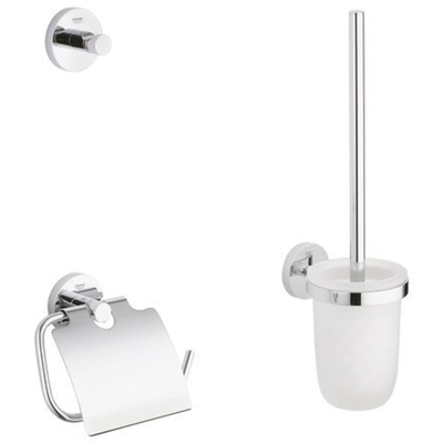 GROHE Essentials Toilet accessoireset 3-delig met toiletborstelhouder, handdoekhaak en toiletrolhouder met klep chroom