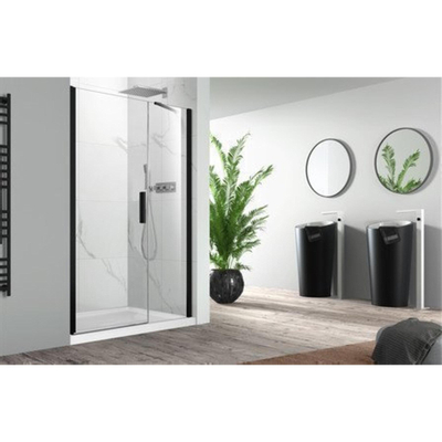 Nemo Pina Xl draaideur 90x200cm met vast paneel 6mm Helder veiligheidsglas met antikalk links en rechts Zwart