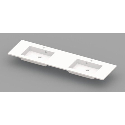 Nemo Spring Coste meubelwastafel 1800 x 500 x 200 mm met 2 afvoergaten D 45 mm 2 kraangaten met overlopen wit kunstmarmer