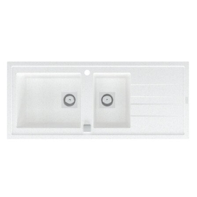 GO by Van Marcke Molto inbouwspoeltafel composiet met 2 bakken met afdruip 1170 x 500 mm met vierkante manuele plug omkeerbaar wit