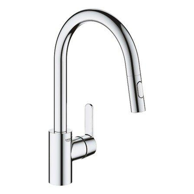 Grohe Get1-gats keukenkraan m. hoge draaibare uitloop m. handdouchevoorsprong 22.3cmchroom