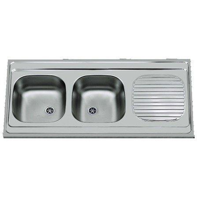 Nemo Start Bordeaux Opbouwspoeltafel - 2 bakken - afdruip - omkeerbaar - 120x60cm - zonder fixatieset - plug - overloopgarnituur - zonder sifon - RVS