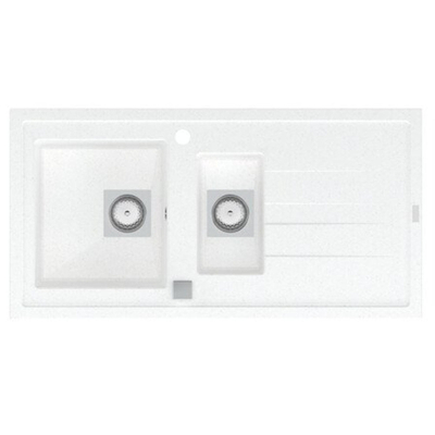 GO by Van Marcke Molto inbouwspoeltafel composiet met 1,5 bakken met afdruip 980 x 500 mm met vierkante manuele plug omkeerbaar wit