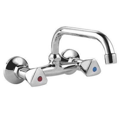 Go by Van Marcke Easy II tweegreepsmengkraan keuken met Uuitloop muurmontage mobiele bek hartafstand 15 cm progressief inclusief rozetten en Skoppelingen